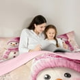 thumbnail image 5 of Manfei Kawaii Pink Snowman Queen Comforter Set for Teen, Happy Holiday Bedding Sets, Winter Christmas Snowflake Reversible Bedding Comforter Set, Luxury Bedroom Decor, 3-Piece, 5 of 9