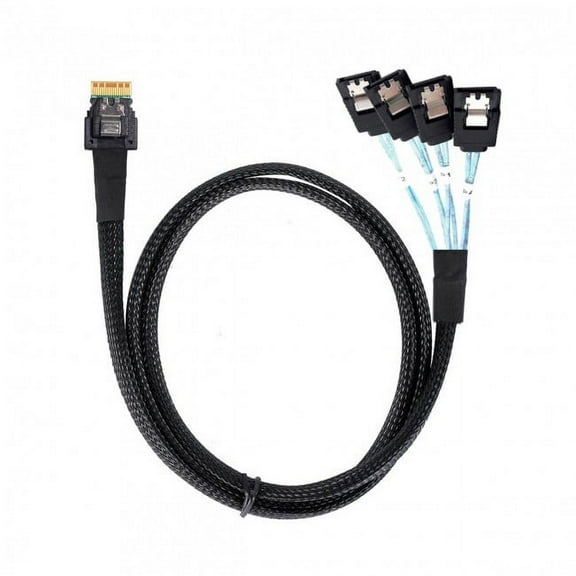 JSER Slim Line SAS 4.0 SFF-8654 4i 38pin Host to 4 SATA 7pin Target Hard Disk Fanout Raid Cable 50cm