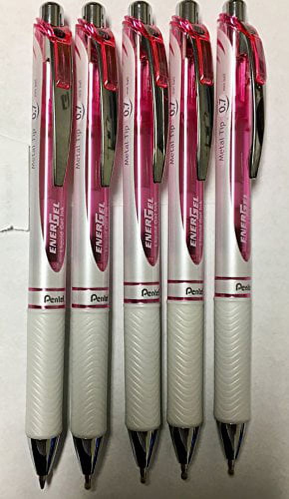 Pentel EnerGel Deluxe RTX Retractable Liquid Gel Pen,0.7mm, Black Ink, Pink Body, Value set of 5