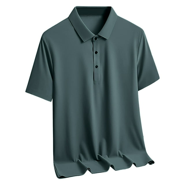 Ofreoo Chemise en Soie Glacée à Manches Courtes pour Hommes, Couleur Unie, Col à Revers, en Liquidation