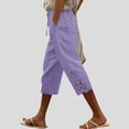 thumbnail image 2 of Stamzod Womens Capris for Summer Beach Lace Straight Leg Capri Pants with Pockets Casual Cropped Cotton Linen Pants Purple-1 S, 2 of 5