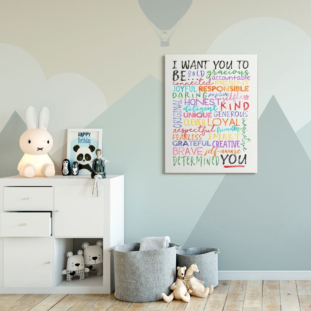 Stupell Industries I Want You To Be You Inspirational Phrases Colorful White Word Design Canvas Wall Art by Erica Billups