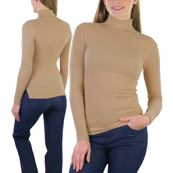 ToBeInStyle Women's Soft Cotton Long Sleeve Turtleneck Sweatshirt - New Camel - 2X