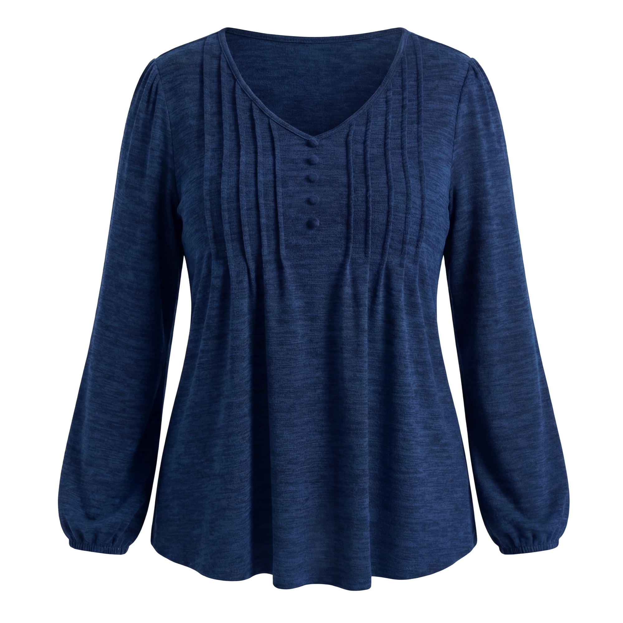 DARING DIVA Women's Plus Pleated Button Decor Lantern Tops 2X Navy Blue