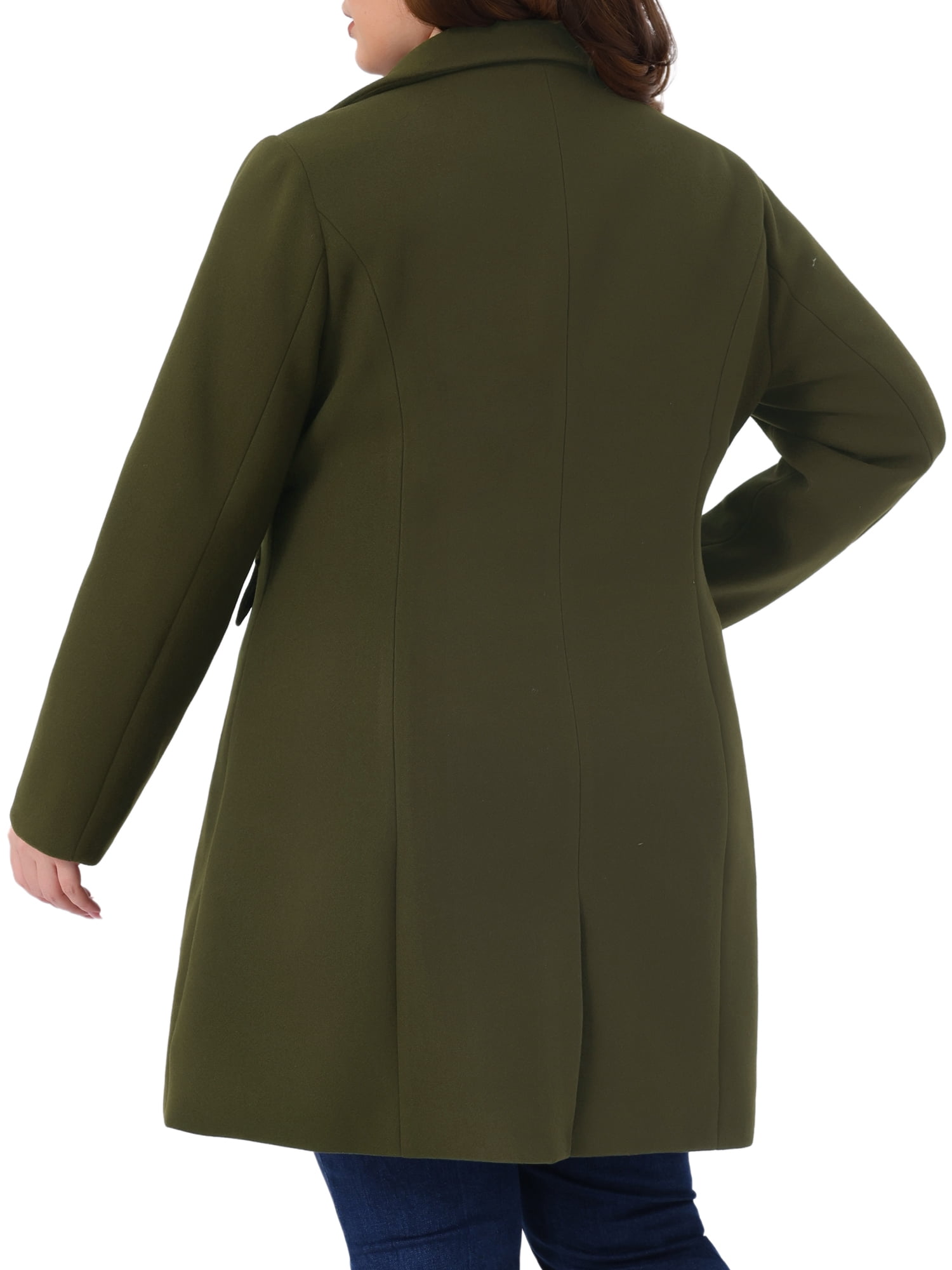 DARING DIVA Women's Plus Mid Length Notch Lapel Single Breasted Pea Jacket 2X Army Green