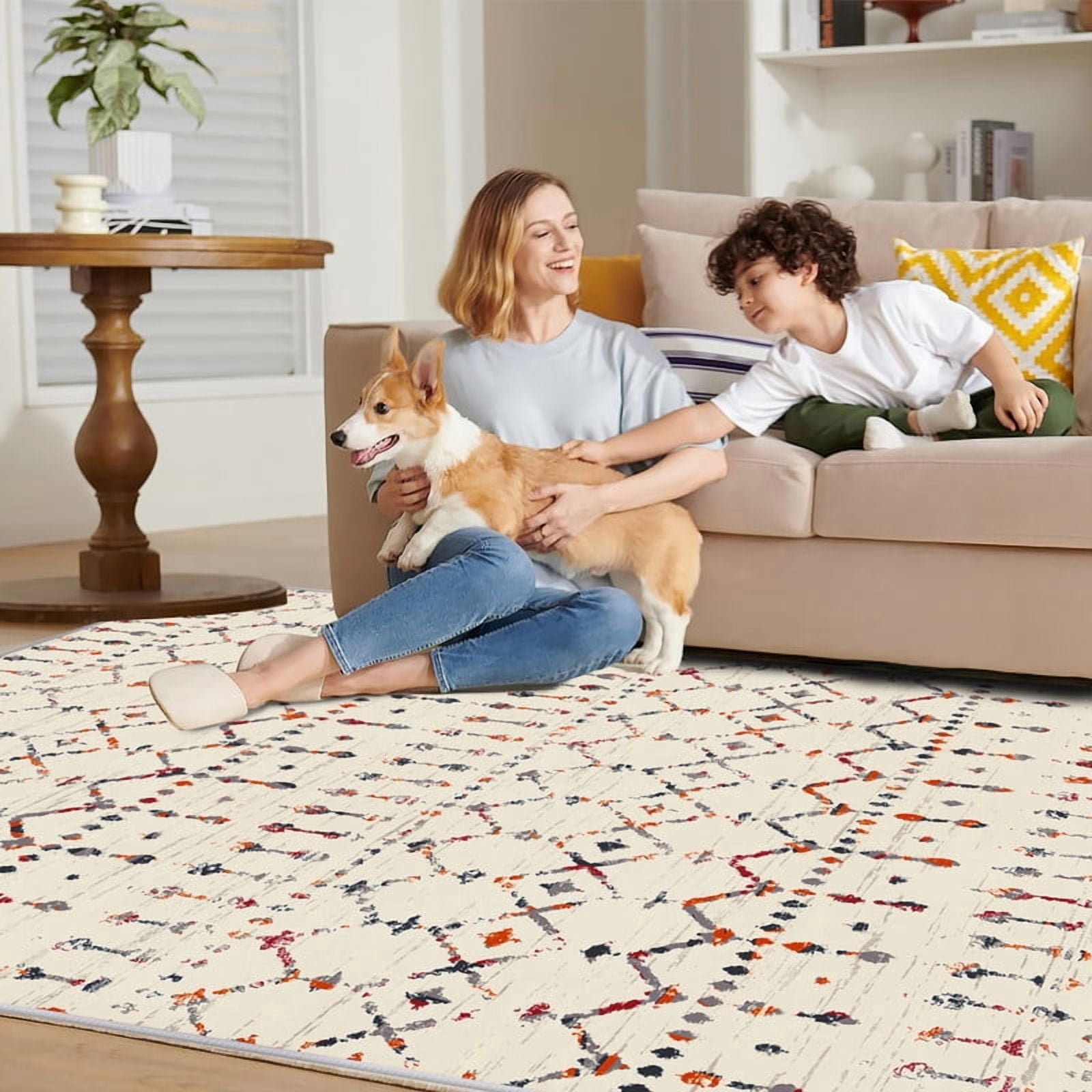 Cozydesg 8'x10' Area Rugs,Large Soft Bohemian Moroccan Area Rugs for Living Room Bedroom Dining Room Modern Decor Carpet,Washable,Colorful 1