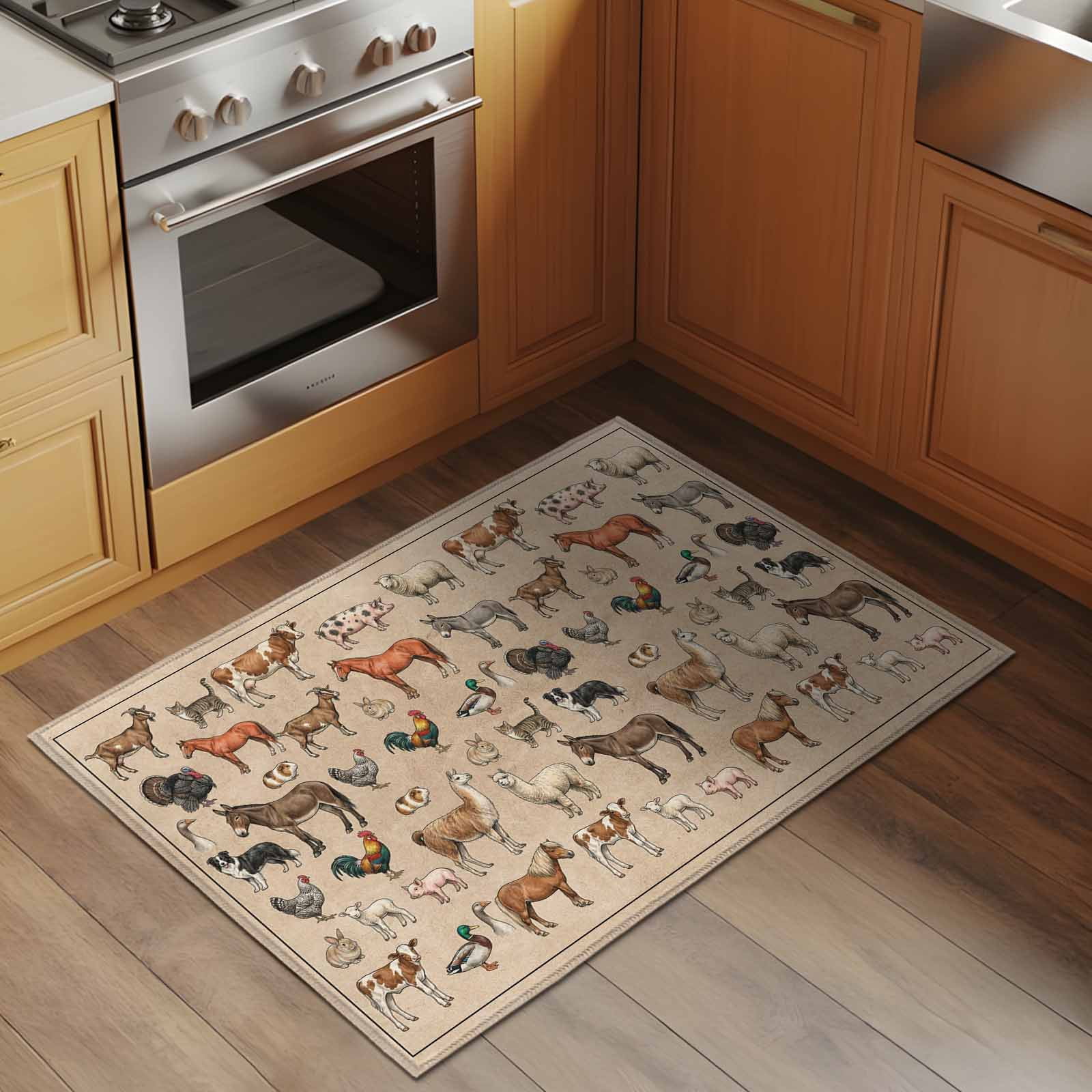 Bathroom Rugs 2x3 Ft, Farmhouse Non Slip Area Rugs for Kitchen Bedroom Entryway, Vintage Country Farm Animals Brown Washable Carpet Runner Rug Floor Mats for Bedroom Home Decor