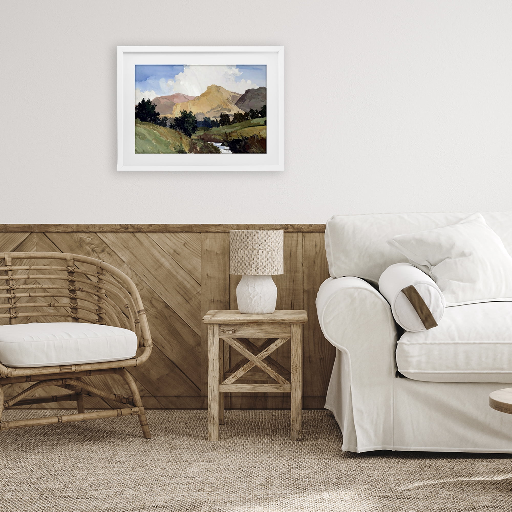 Stupell Industries River Mountain Divide White Framed Print Under Glass, design by Alonza Saunders