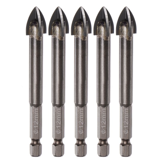 Unique Bargains 5pack Titanium Masonry Drill Bit, 12mm Concrete Drill Bits Triangle Drill Bit with 1/4' Hex Shank