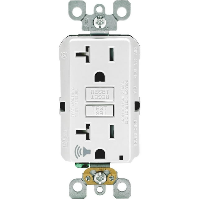 Leviton GFTA2-W SmartlockPro Self-Test Slim GFCI with Audible Trip Alert, Wallplate Included, 20 Amp, White