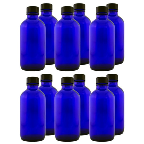 Cobalt Blue Glass Bottle - 4 fl oz w/ Cap - Pack of 12