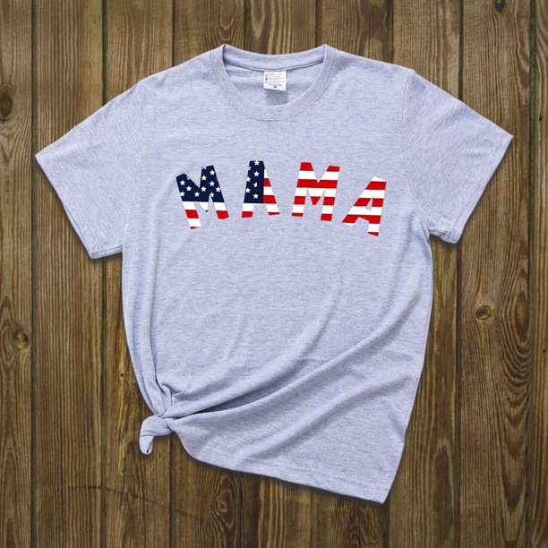 Camiseta Camiseta de manga corta con cuello redondo para mujer con estampado de MAMA de la bandera estadounidense del Día de la Independencia Cgtredaw Para estrenar
