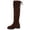 Brown, variant on Womens Over The Knee Boots Round Toe Low Block Lug Heel Faux Suede Drawstring Tie Slim Stretch Street Daily Boots Brown Size 8