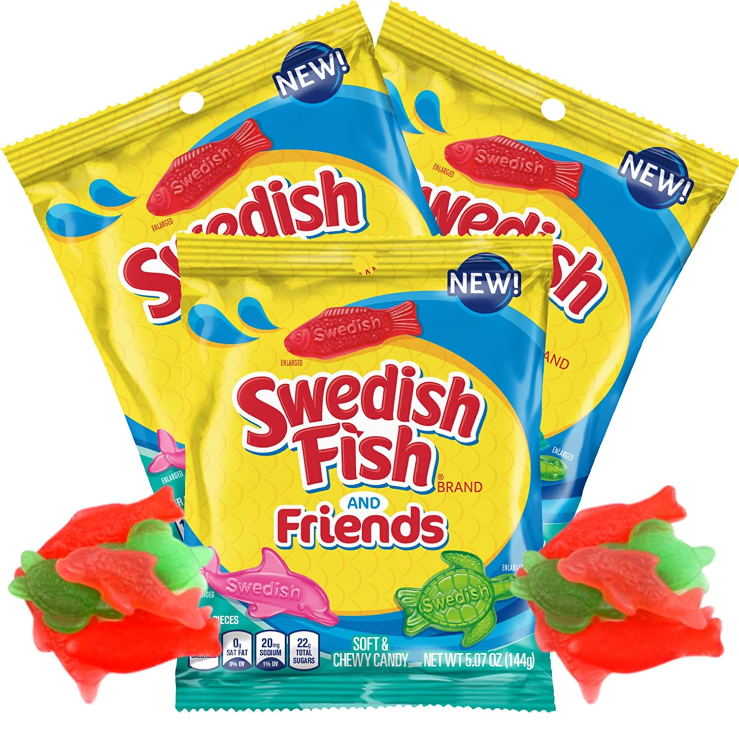 Fish and Friends Gummy Candy, Soft and Chewy Candy, Pack of 3, 5.07
