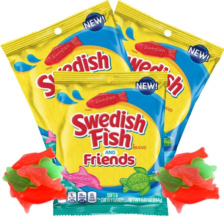 Fish and Friends Gummy Candy, Soft and Chewy Candy, Pack of 3, 5.07 Ounces Per Bag