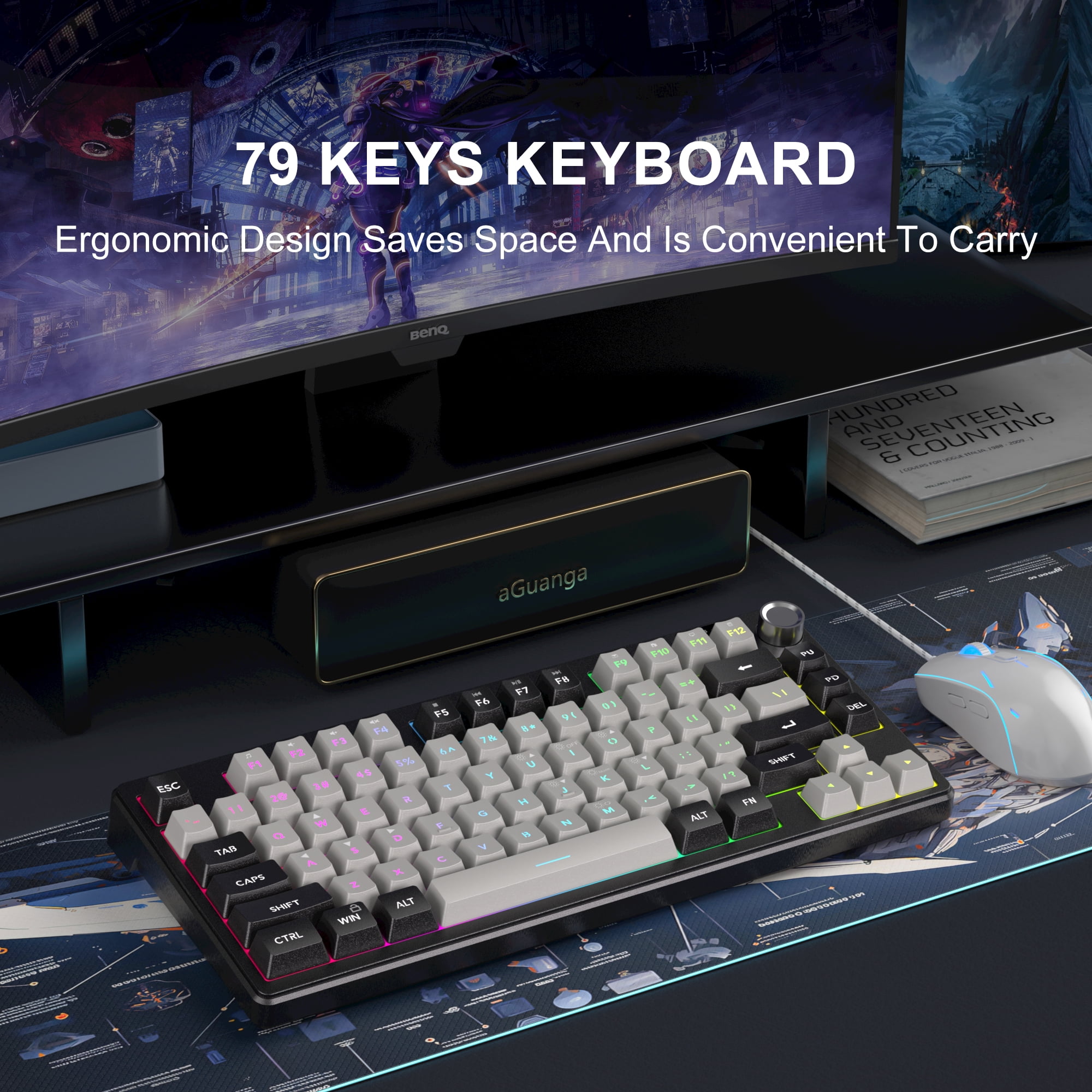 MageGee TS75 79-Key RGB Gaming Keyboard - Volume Knob, 19-Key Anti-Ghosting, Ergonomic Compact Wired Design, Win/Mac Compatible for Gamers/Office/Study