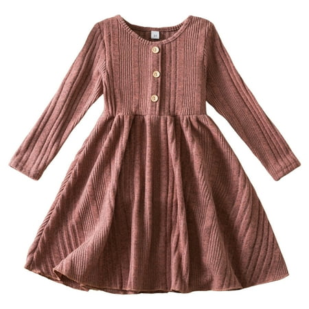 

Toddler Children Girls Long Sleeve Ribbed Pattern Knitting Dresses Leisure Dress Clothes Clothes For School Winter Baby Clothes Girl Baby Girl Newborn Clothing Set