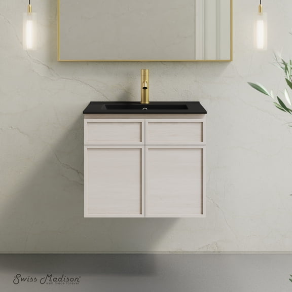 St. Tropez 24" Wall-Mounted Bathroom Vanity in White Oak with Black Sink Top