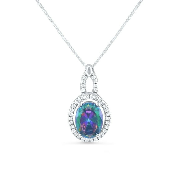 SilverCloseOut Sterling Silver Simulated Rainbow Topaz Oval Drop Charm Necklace