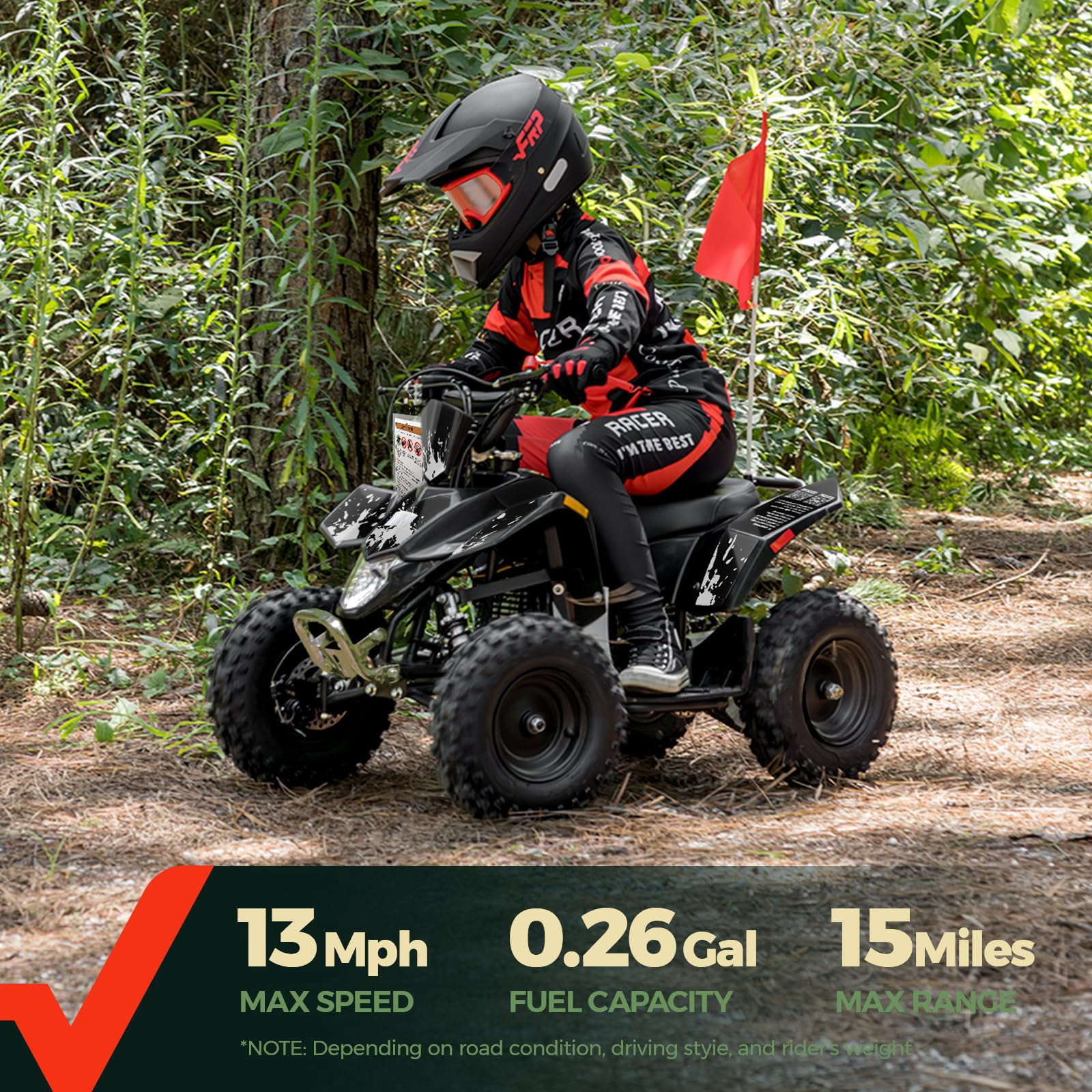 FRP 40cc Gas Powered Off-Road Bike, 4-Stroke Engine, Up to 15 MPH, Ages 13+, Adjustable Speed Control, Front & Rear Disc Brakes, Pull Start