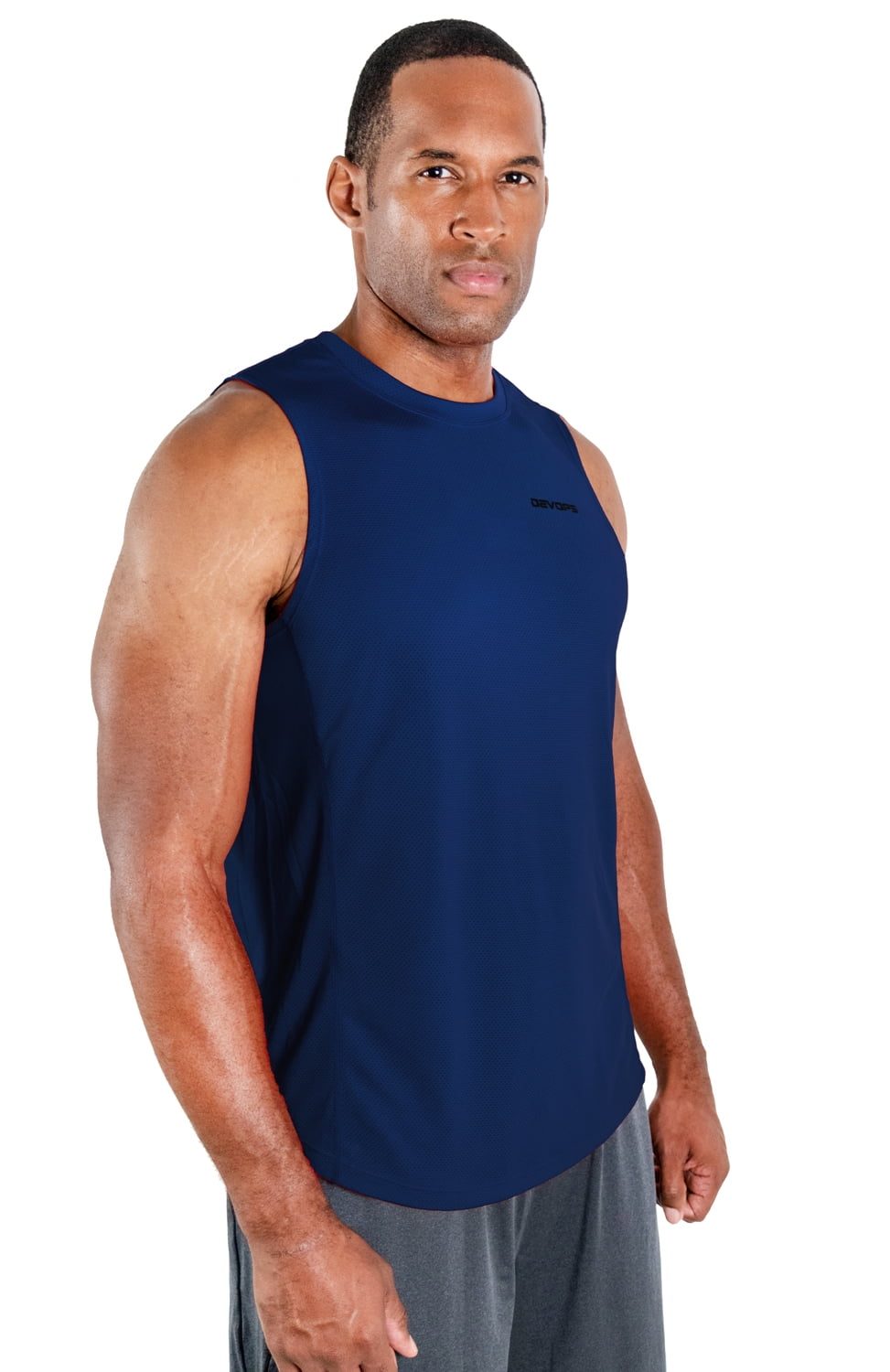 DEVOPS 3 Pack Men's Muscle Shirts Sleeveless dry Fit Gym Workout Tank Top (Large, Black/Navy/Gray)