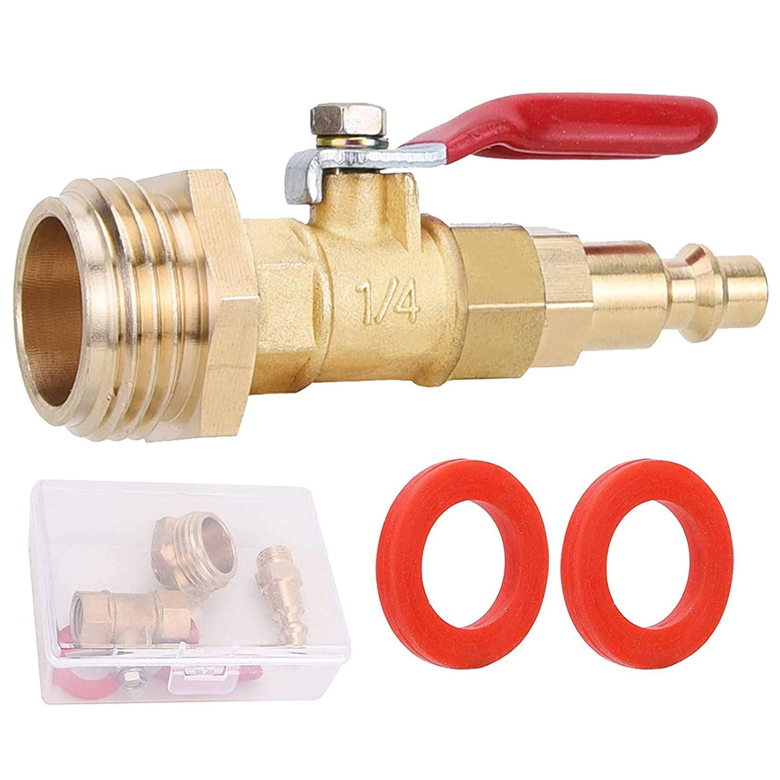 RV Winterize Blowout Adapter W Ball Valve 1/4" Male Quick Connect Internal Outer