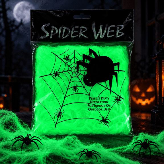 Glow in The Dark Spider Web Halloween Decorations, 100g Stretchable Fake Cobweb with 20 Fluorescent Spiders