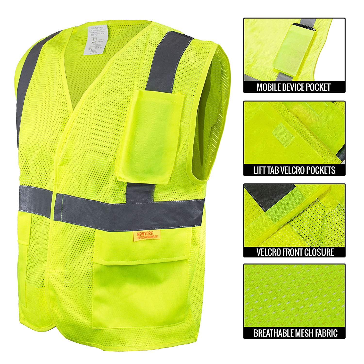 RK Safety High Visibility Safety Vest with Reflective Strips and Pockets - ANSI Class 2 - Neon Yellow / 3XL