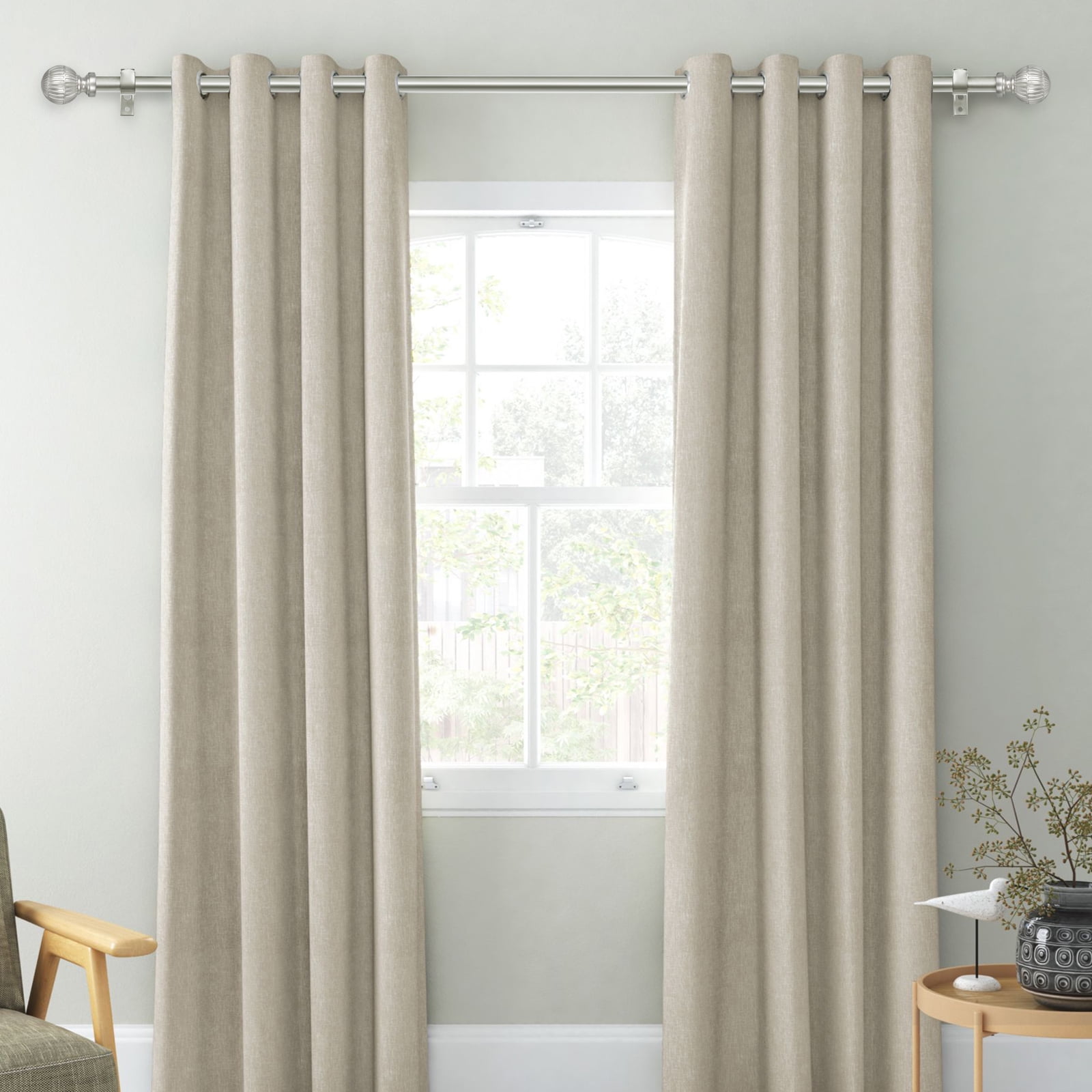 Ridicili 5/8" Telescoping Double Curtain Rods with Volle Finials, Pewter,28"-48", 5/8 Inches Front and 1/2 Inches Back Double Window Drapery Rod