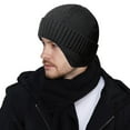 thumbnail image 3 of Noyal Mens Winter Knitted Earflap Hat Stocking Caps Fleece Beanie Hat With Ears Windproof Warm Cap,Black, 3 of 8