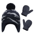 thumbnail image 1 of Minnieouse Sombrero Guantes Kit Diseño de orejeras Manoplas de punto para niños con patrones de dinosaurios Animal Accesorios de invierno Regalo de Año Sombreros gris azulado M 2-3ans Minnieouse AP009413-02B, 1 of 6