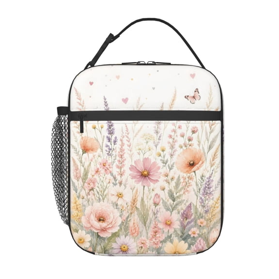 Pastel Wildflower Meadow Lunch Bag Reusable Thermal Lunch Box with Handle for Women and Men