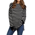 thumbnail image 3 of hirigin Women's Spring Autumn Casual Pullover Long Sleeve O Neck Side Split Striped Knitwear, 3 of 6