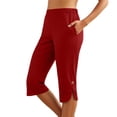 thumbnail image 1 of Capri Pants for Women Summer Solid Slim Trousers Pocket Side Slit 7/8 Length Casual Womens Pants Red S, 1 of 6