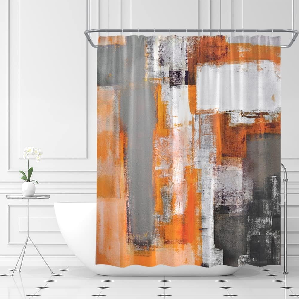 Abstract Orange Shower Curtain Burnt Orange Gray Brushstrokes Style Grunge Art Painting Modern Fabric Bathroom Curtains Decor Set,(36" Wx70 H)