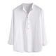 thumbnail image 1 of Camisas Para Hombre Camisa de lino de algodón de manga larga sólida informal con cuello para hombre Camisa con botones (White, S), 1 of 5