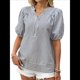 thumbnail image 1 of Blusa de Rayas con Mangas Abullonadas para Mujer, Cuello en V, Corte Holgado, Informal, para Verano, para el Trabajo, Camisa A Rayas Azul Oscuro XL, 1 of 9