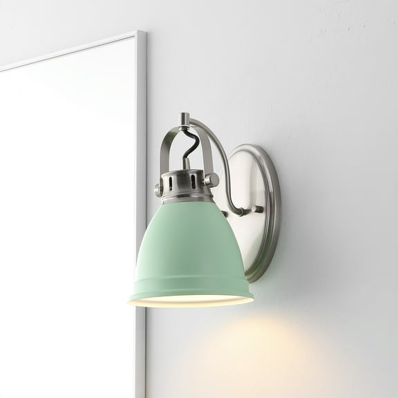 JONATHAN Y Phineas 7" 1-Light Adjustable Farmhouse Bohemian Iron LED Vanity Light, Mint Green/Nickel