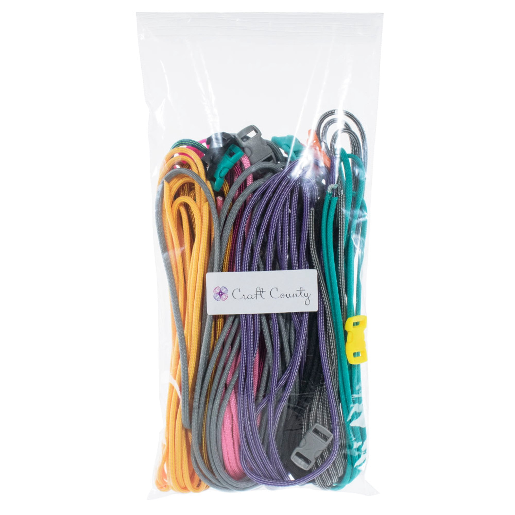 Craft County Kids 550 Paracord Crafting DIY Kits - 100 Feet of Paracord & 10 3/8" Buckles - Ideal for Arts & Crafts, Bracelets, Keychains, Lanyards