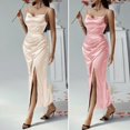 thumbnail image 4 of Ettsollp Women's Satin Bodycon Dress Spaghetti Strap Side Slip Long Dress Cowl Neck Sexy Club Midi Dresses for Evening Birthday Party Weddings, 4 of 8