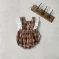 thumbnail image 4 of Ropa de primavera para bebé de 0 a 2 años, mono a cuadros Retro sin mangas para niñas pequeñas, mono falso de 2 uds, mono holgado de una pieza a la moda para niños pequeños, 4 of 6