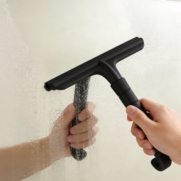 Roylvan Shower Squeegee for Glass Doors, All-in-One Silicone Shower Squeegee with Easy-Hanging Built-in Hook, Household Window Mirror Cleaner for Bathroom, Glass, Kitchen, Tile Wall, Car, Black