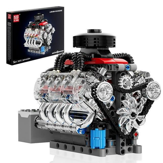 Kit de motor Mould King Mini V8 con motor de coche visible 10171