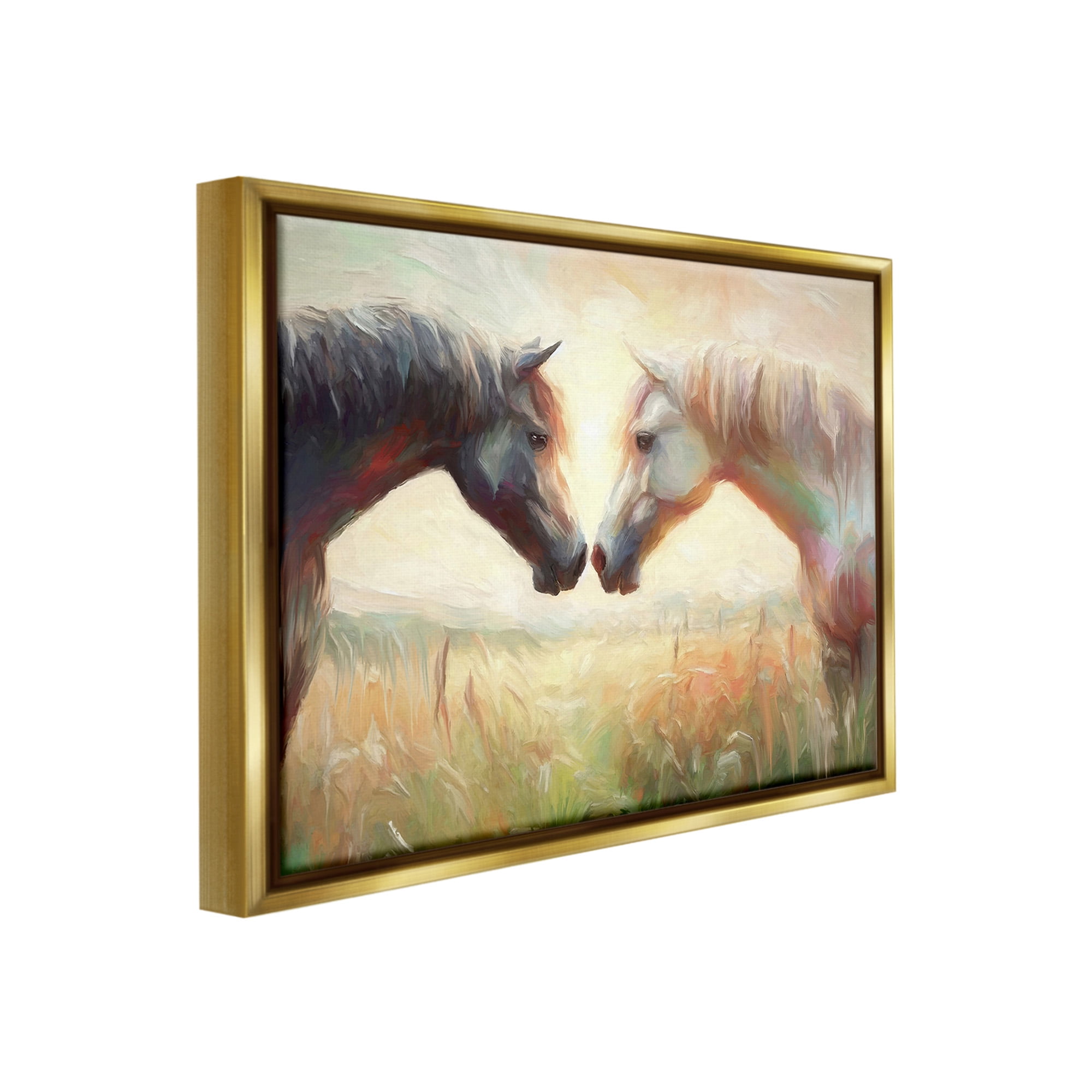Stupell Industries Sunlit Horse Pair Animals & Insects Painting Gold Floater Framed Canvas Art Print Wall Art, 21 x 17