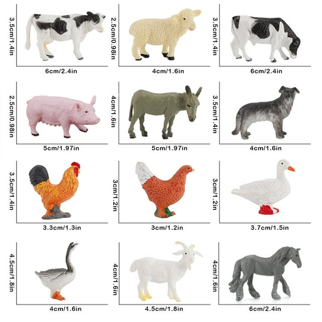 12 Pcs Animaux de Ferme Légers Chaque Poupée Est Modèles Canard Imperméable Animal Simulé Solide Petit Outils d'Éveil Ornement pour la Maison Cadeau