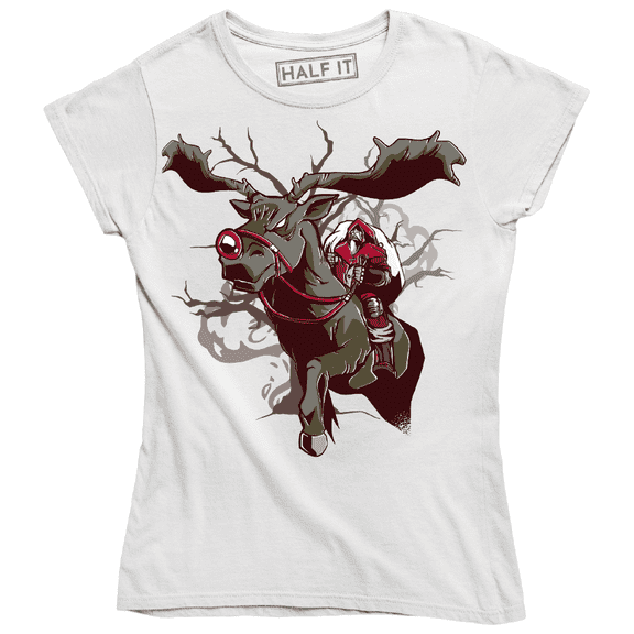 Dark Santa Rudolph Funny Santa Riding A Huge Deer With A Red Nose T-Shirt