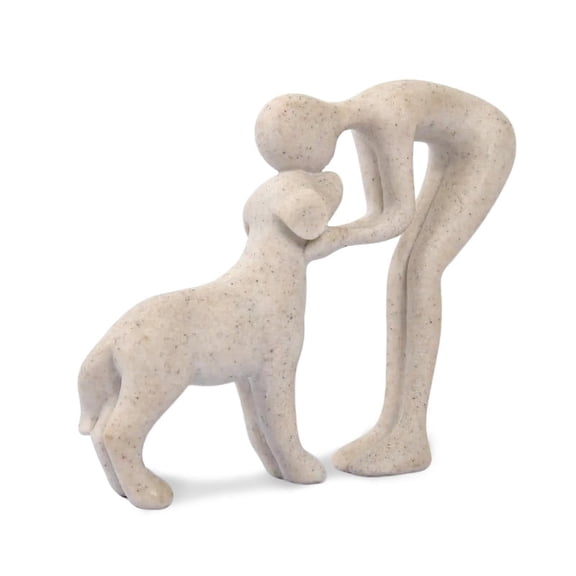 Hand-Painted Resin Human & Dog Bond Figurine, Abstract Sandstone Finish Tabletop Sculpture Decor for Living Room Bedroom Office, Pet Themed Home Ornament