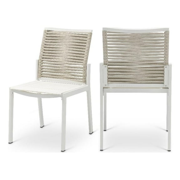 Maklaine Contemporary Cream Rope Fabric Outdoor Patio Dining Side Chair
