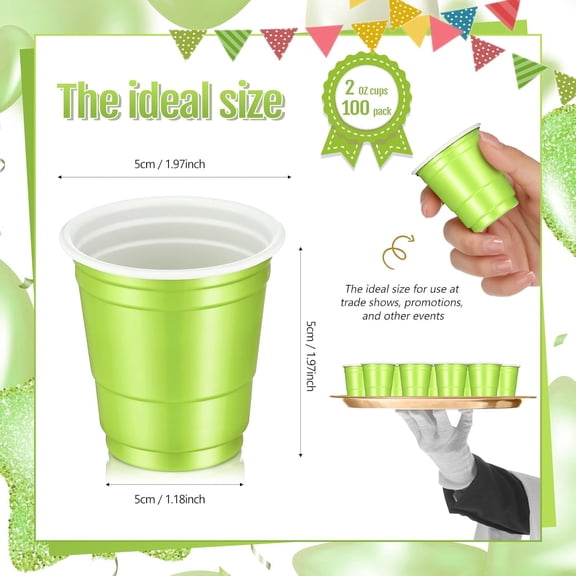 ZHANYU-100 Pack 2 oz Christmas Plastic Shot Cups, Mini Disposable Shot Glasses 2 oz Party Cups for Wedding Christmas Winter Party, Beer Taste Serving, Snacks(Light Green)