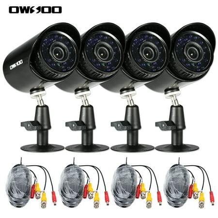Infrared Digital Surveillance Camera - OWSOO 4*720P Outdoor/Indoor Bullet Security CCTV Camera + 4*60ft Surveillance Cable support Weatherproof IR-CUT Night View Plug and Play 3.6mm 24 Infrared LEDs